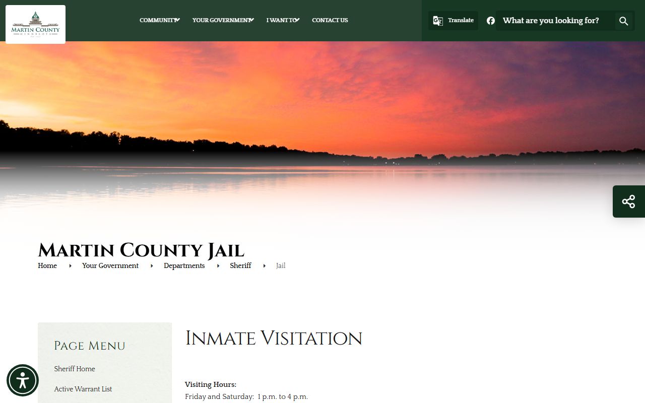 Martin County Jail inmate population and jail information page