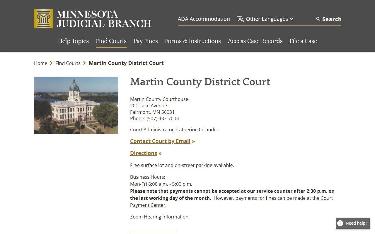 Martin County court records District Court contact page